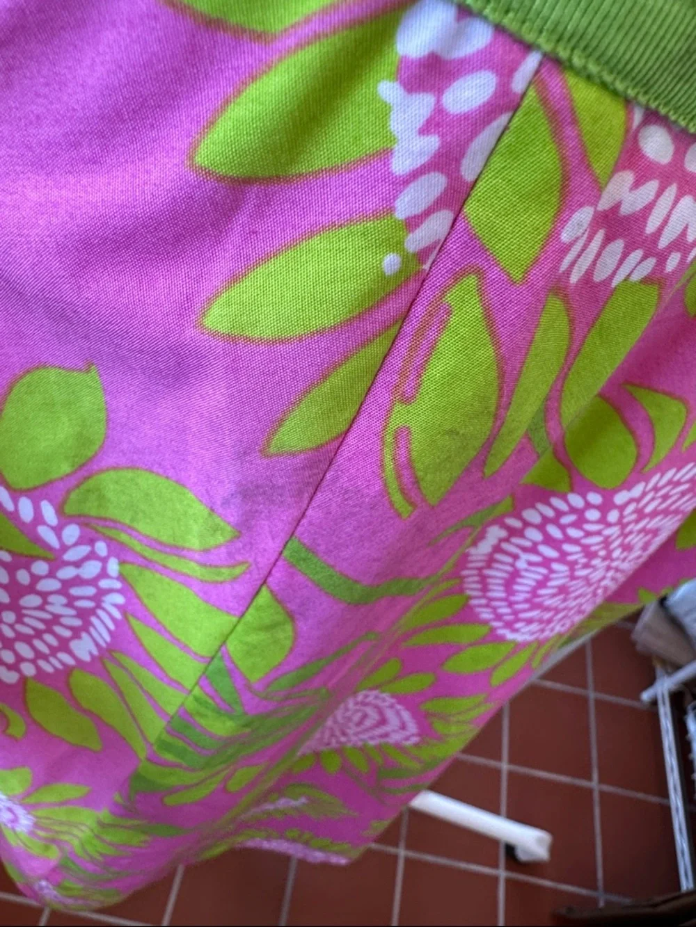 Lilly Pulitzer Bright Pink &‎  Lime Floral Cotton A Line Skirt